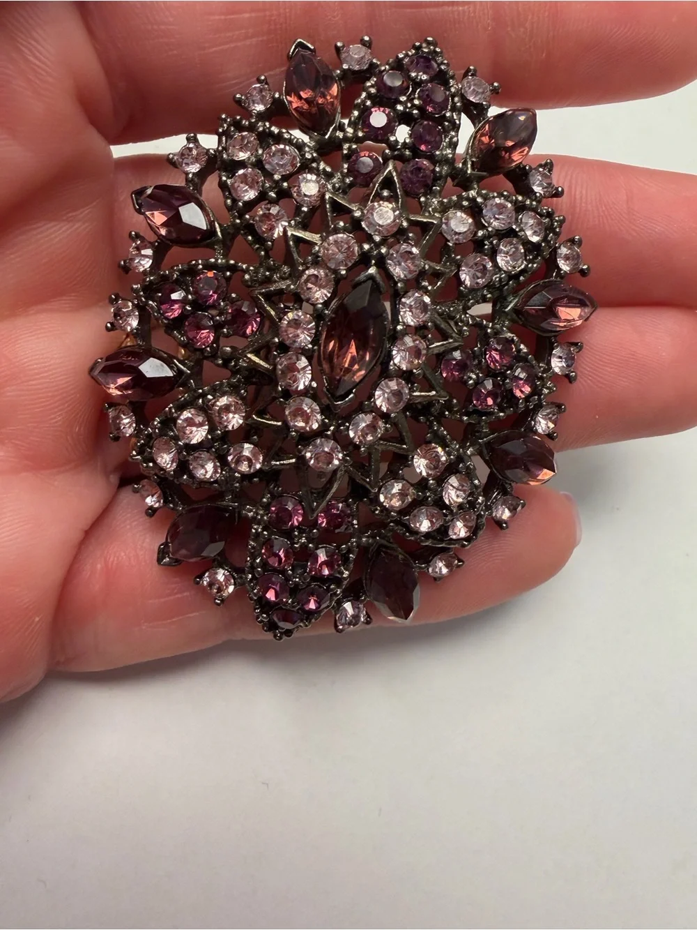Vintage Style Pink and Garnet Crystal Brooch
